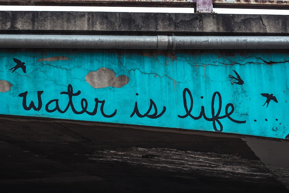 a blue sign that says water is life