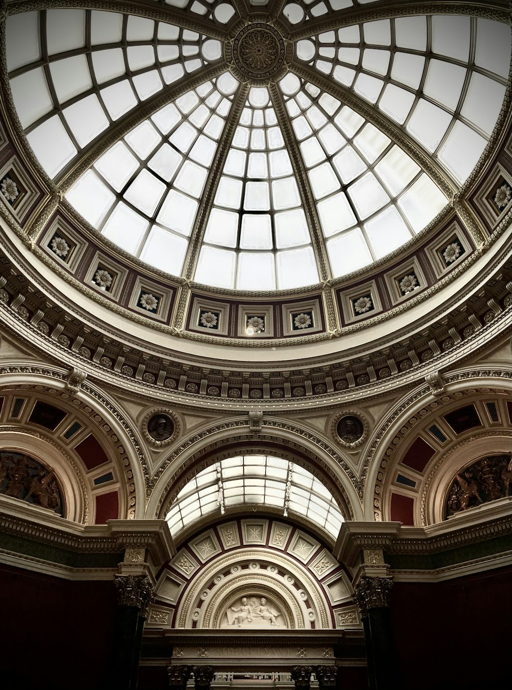 a domed glass ceiling in a building