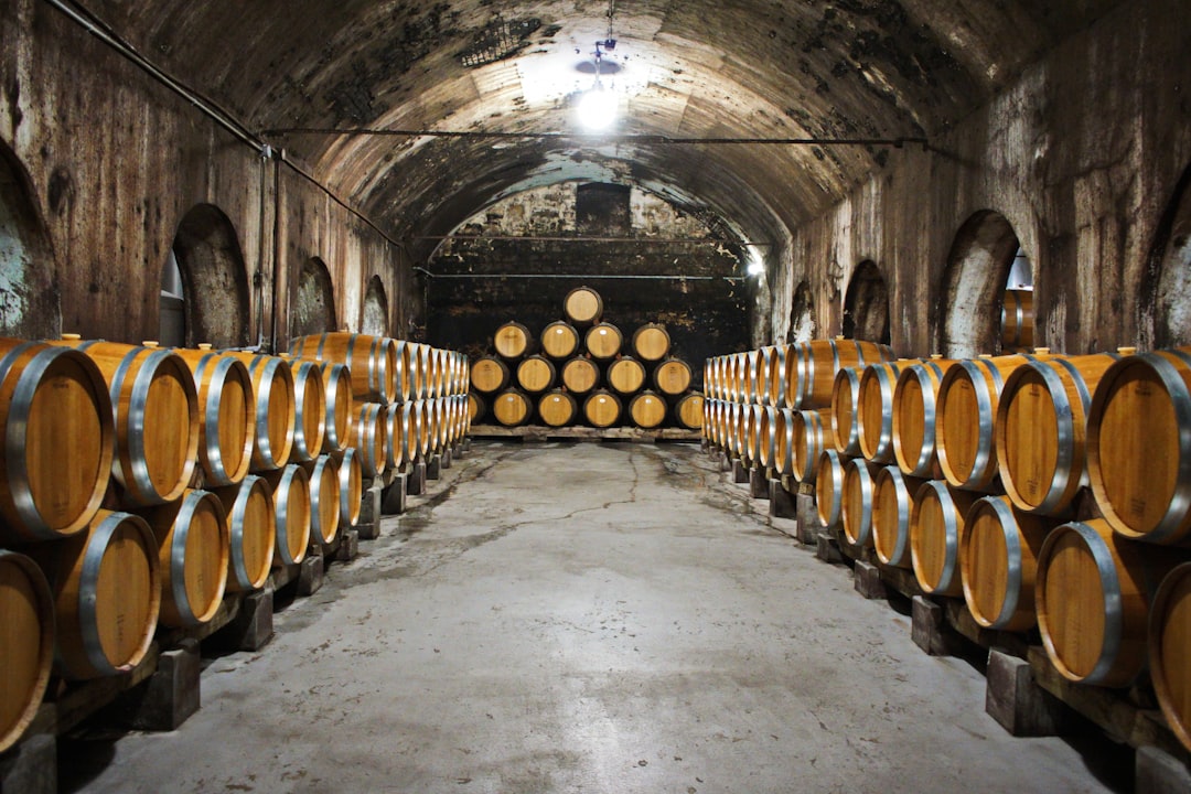 a tunnel filled with lots of wooden barrels,