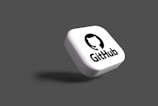 A white, rounded square object with the GitHub logo and name floating on a dark grey background. The logo consists of a white cat silhouette inside a black circle.