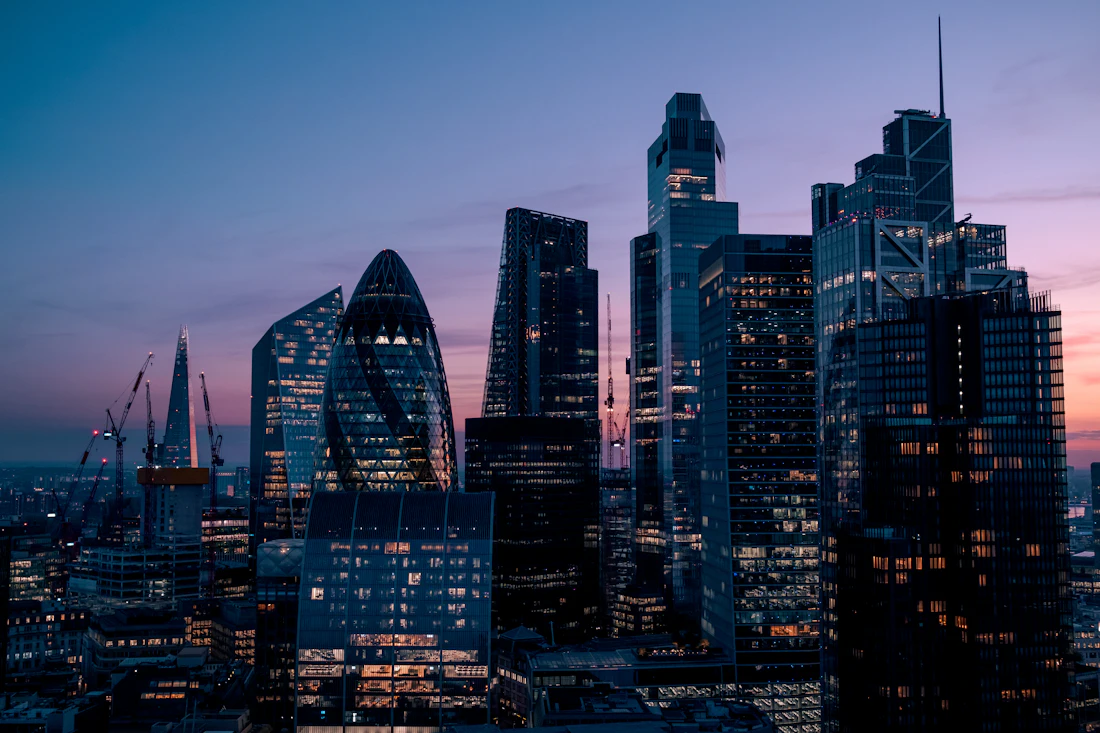 Office towers in the City of London at dusk