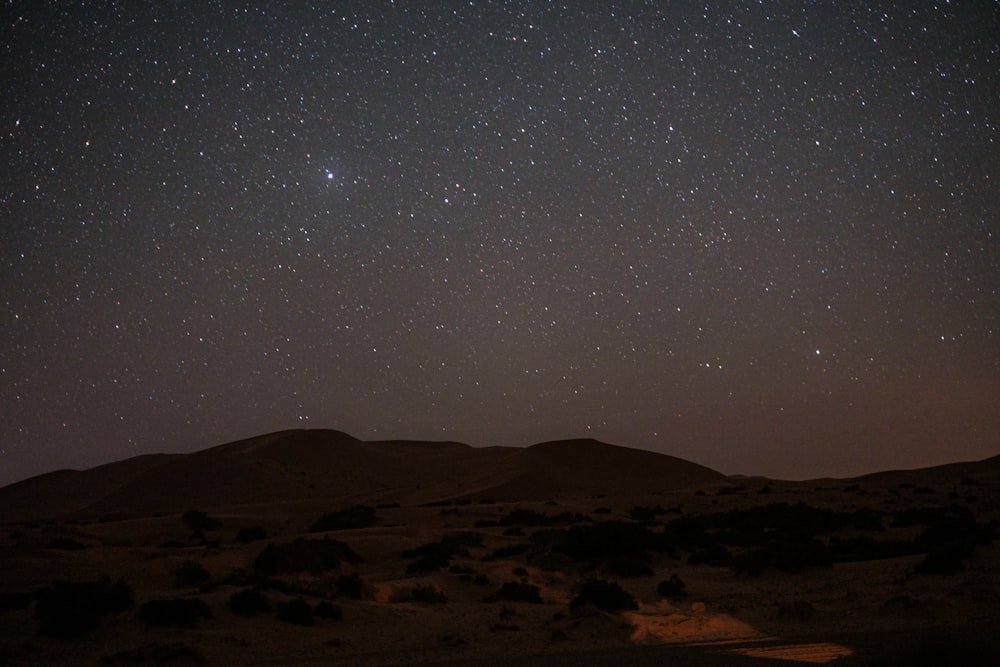 the night sky with stars above a desert landscape