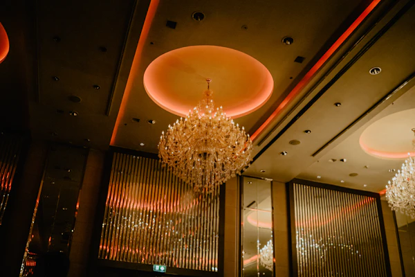 New York City gala venue - a chandelier hanging from the ceiling of a restaurant