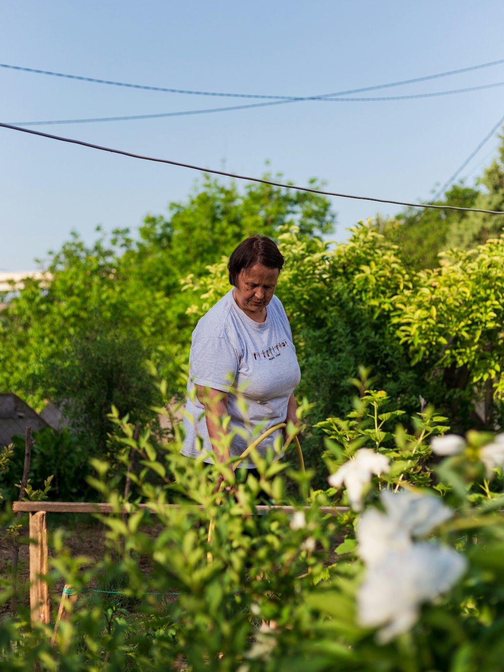 a woman standing in a field of flowers