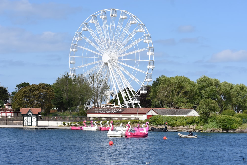 a large ferris wheel in the middle of a lake
