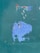 A large patch of blue paint is peeling off a surface with a green undercoat, revealing rust spots and minor scratches. The texture of the surface is rough and weathered, suggesting exposure to natural elements over time.