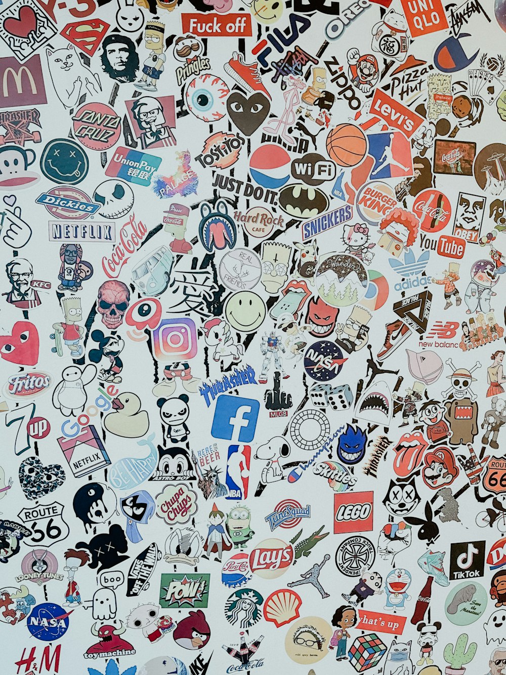 a bunch of stickers on a white surface