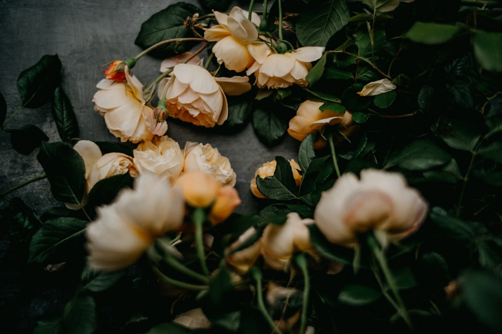 a bunch of flowers that are on a table