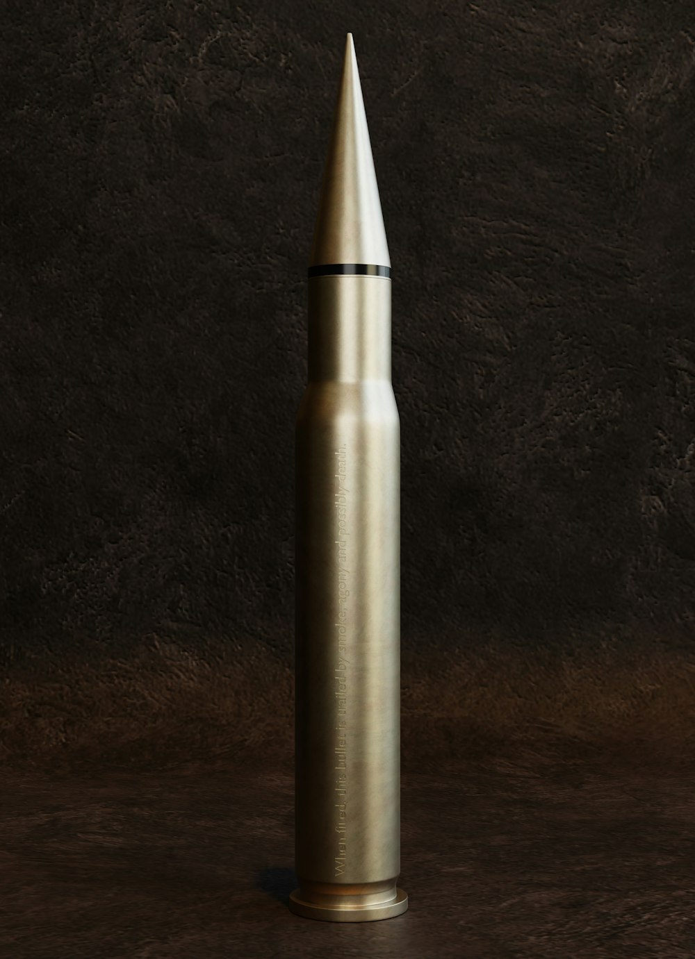 a brass bullet on a brown background