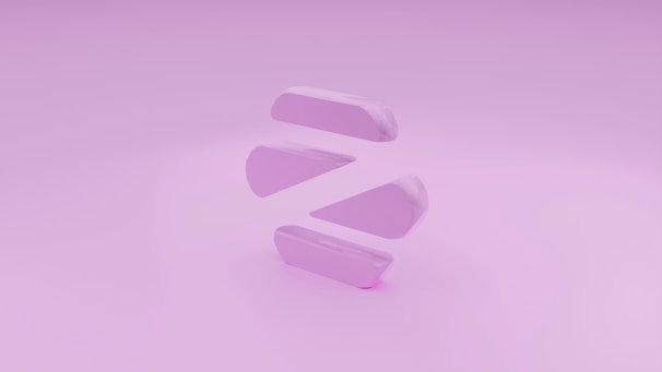 Minimalist abstract shapes in purple hues framing a dynamic video play button.
