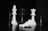 Several chess pieces are arranged on a flat surface. The white queen lies on its side, while other pieces, including the black king, white king, black rook, white rook, and black bishop, stand upright. The image is in black and white, lending it a dramatic and serious tone.
