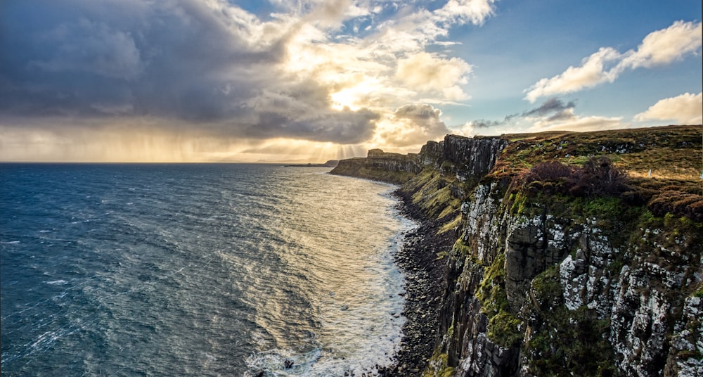 a large body of water next to a cliff