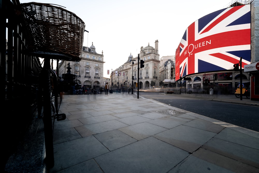 a british flag on the side of a street