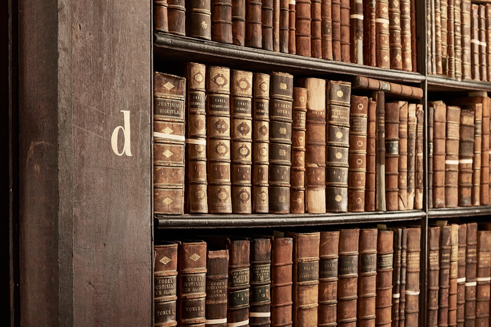 a book shelf filled with lots of books