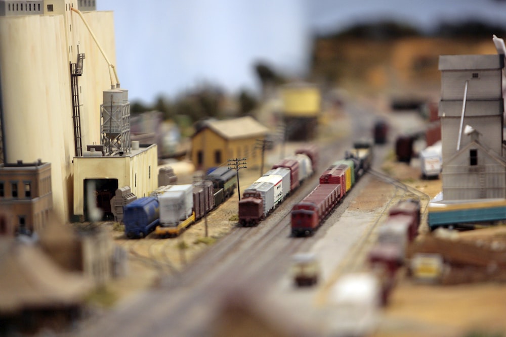 a model of a city with a train on the tracks