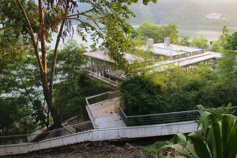 a set of stairs leading up to a house