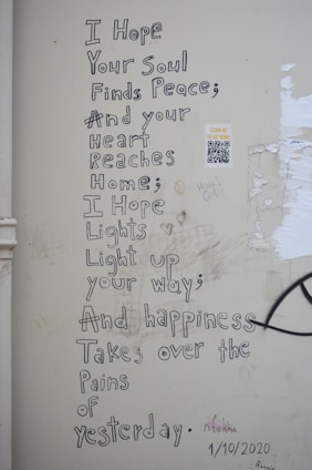 a white wall with graffiti written on it