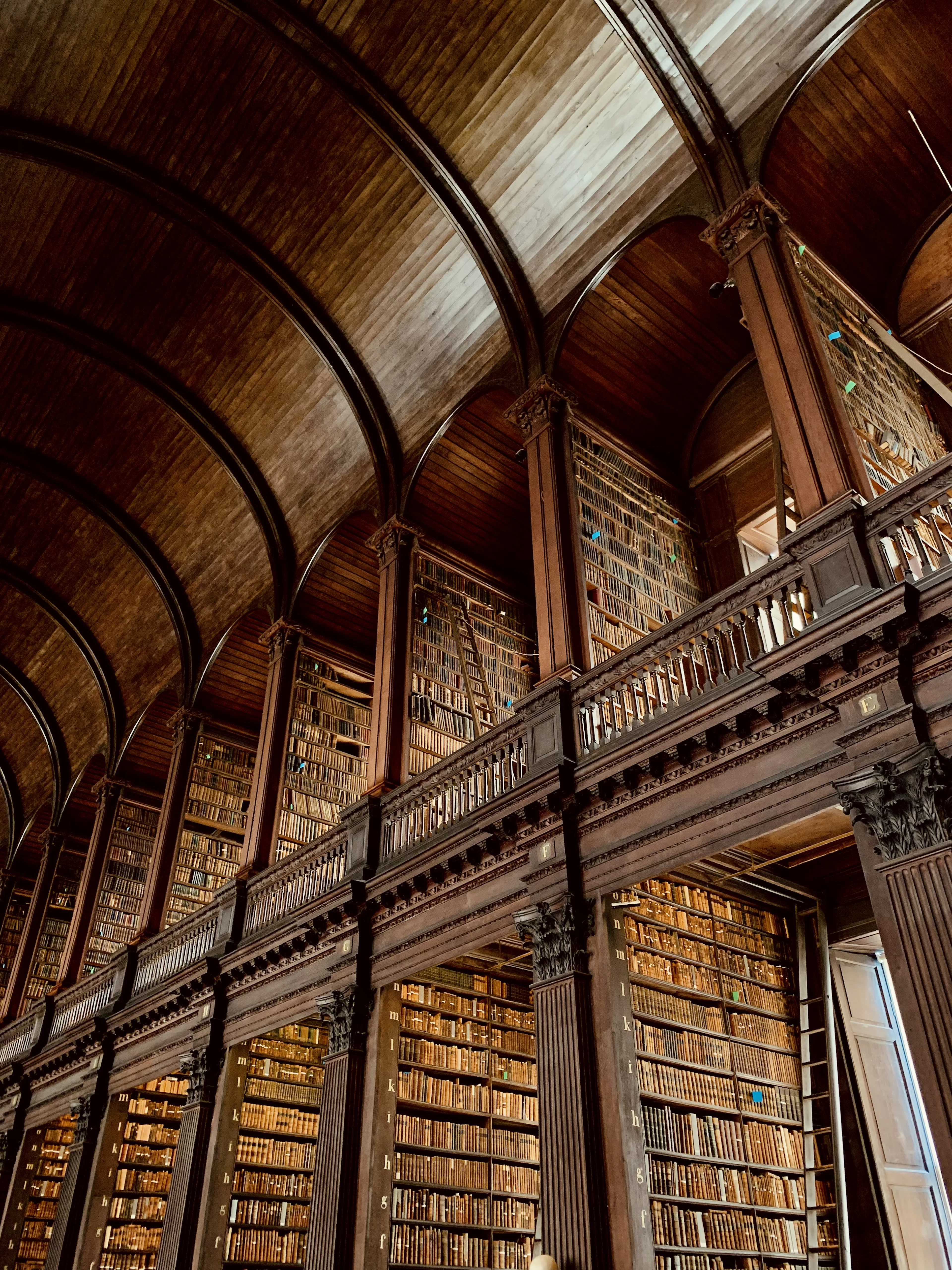 Grande biblioteca com estantes repletas de livros