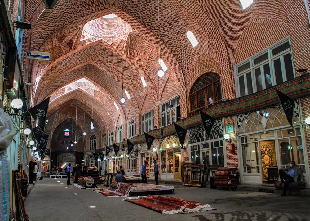 the inside of a large building with a lot of windows