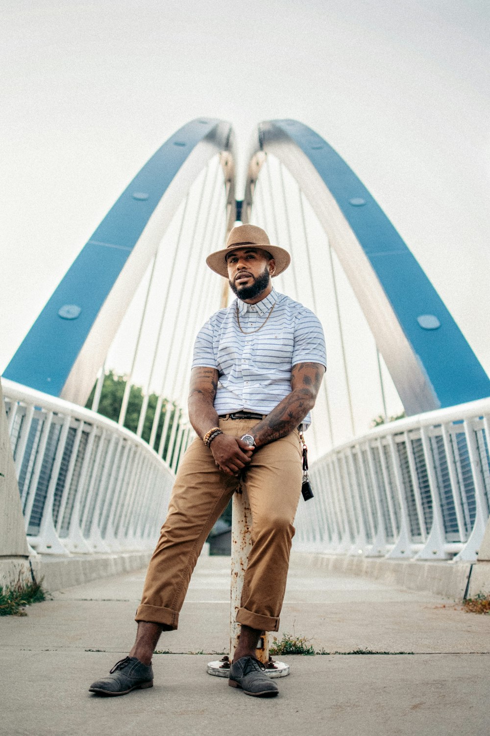 a man in a hat is sitting on a bench