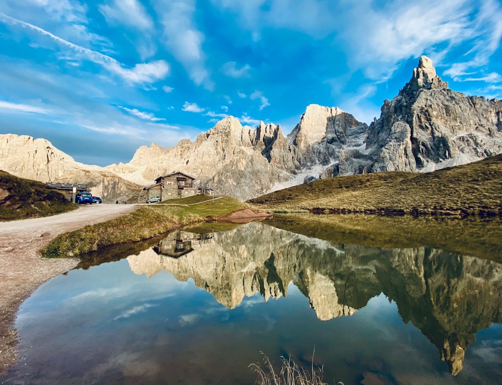 a mountain range with a lake in front of it