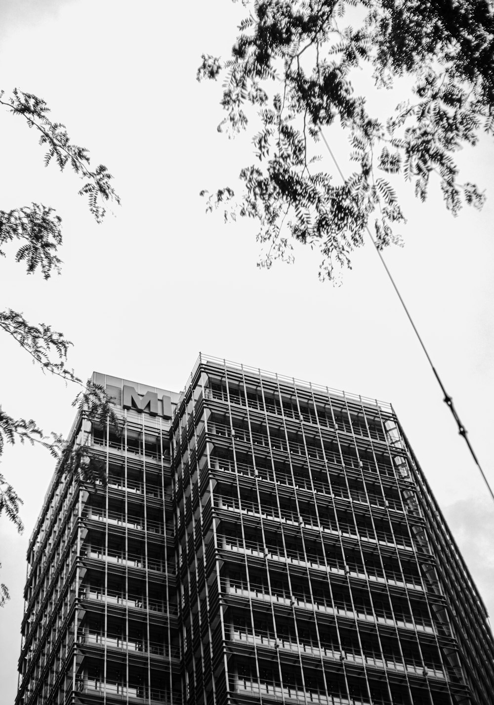 a black and white photo of a tall building