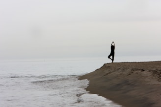 a person standing on top of a sandy beach next to the ocean