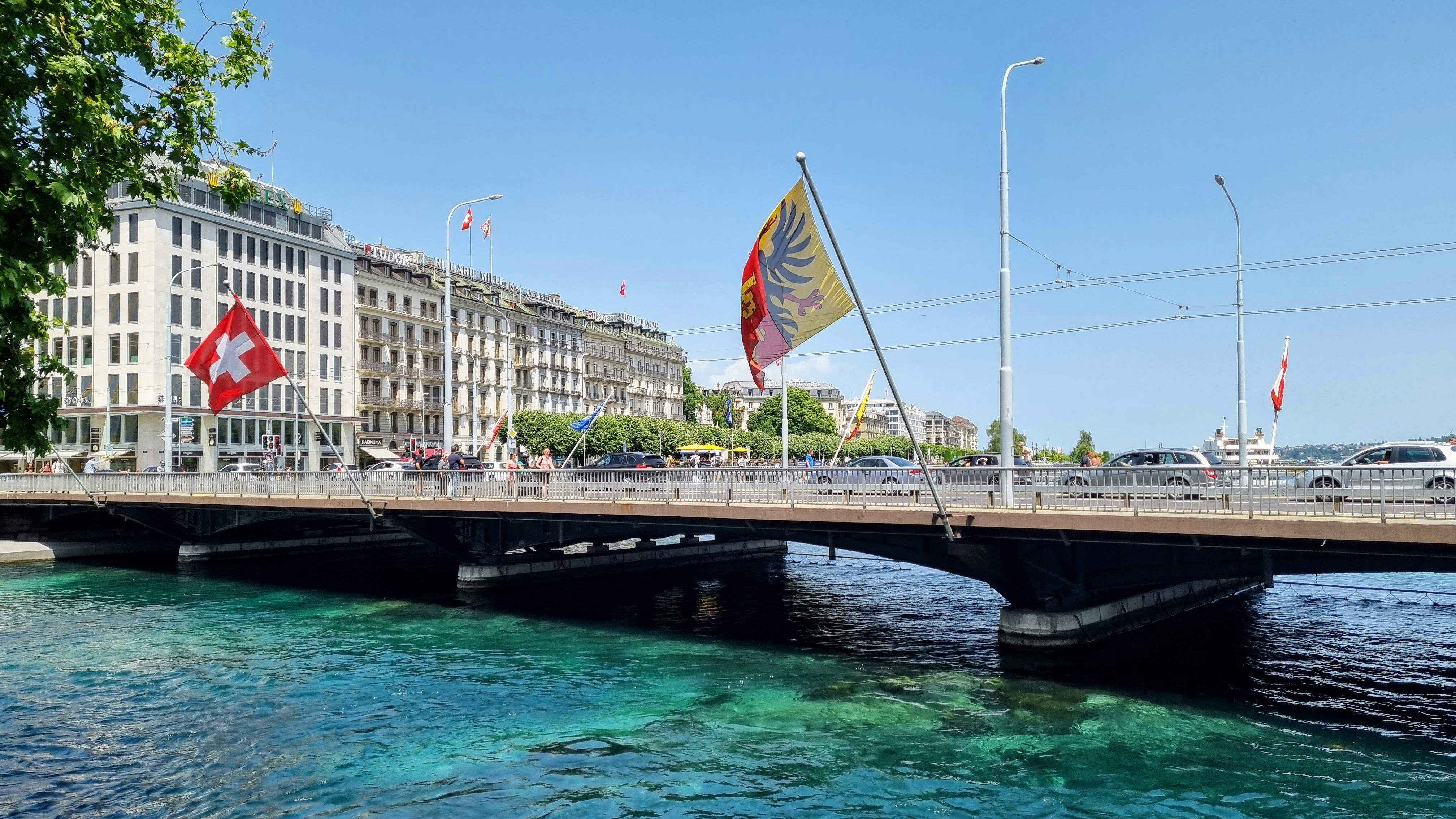 Flags on Mont-Blanc Bridge
