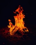 a fire blazing in the dark on a black background
