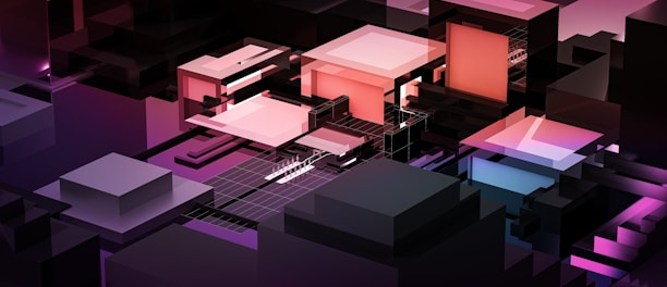 Abstract pink and black geometric shapes representing digital creativity.