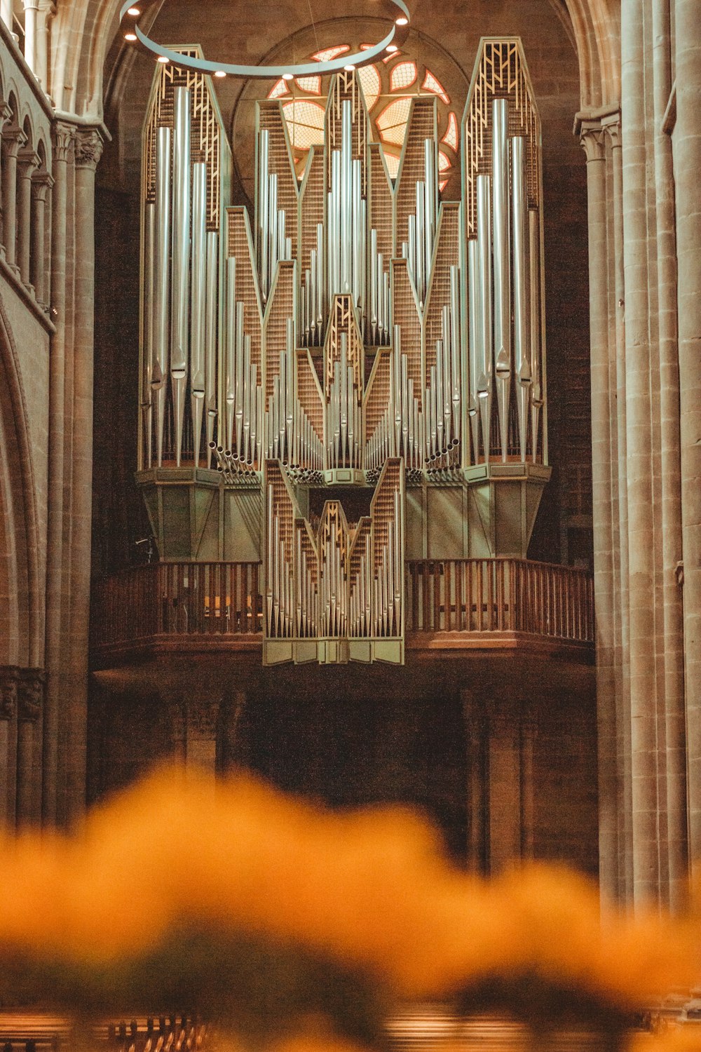 a large pipe organ in a large building