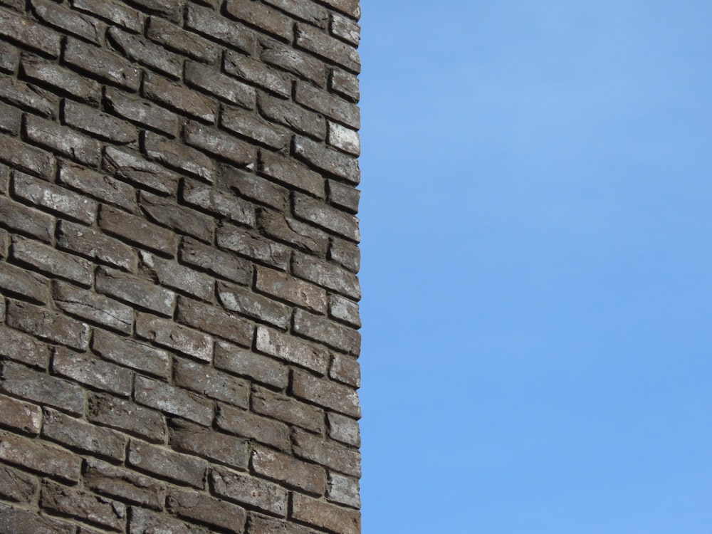a brick wall with a blue sky in the background