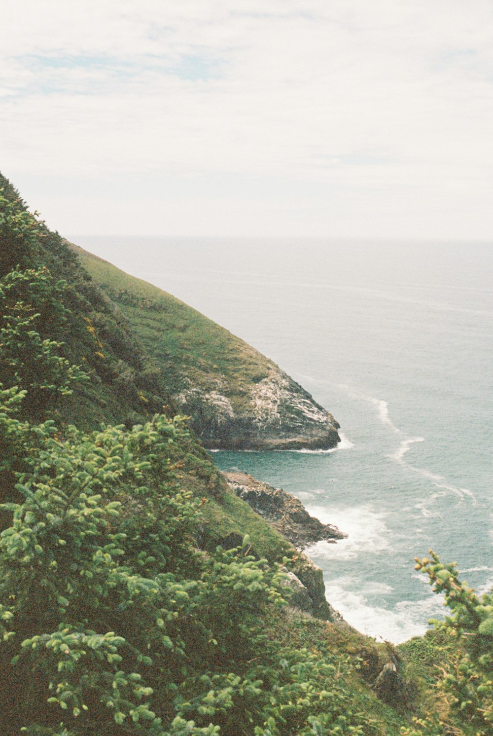 a view of the ocean from the top of a hill