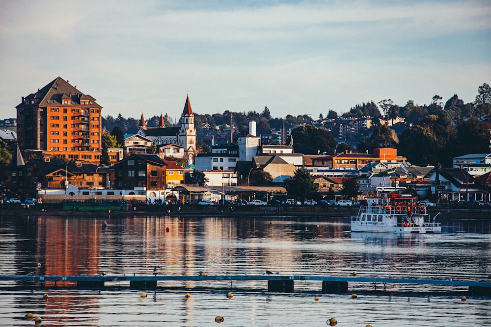 a large body of water with a city in the background