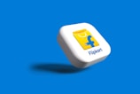 a white square object with a blue background