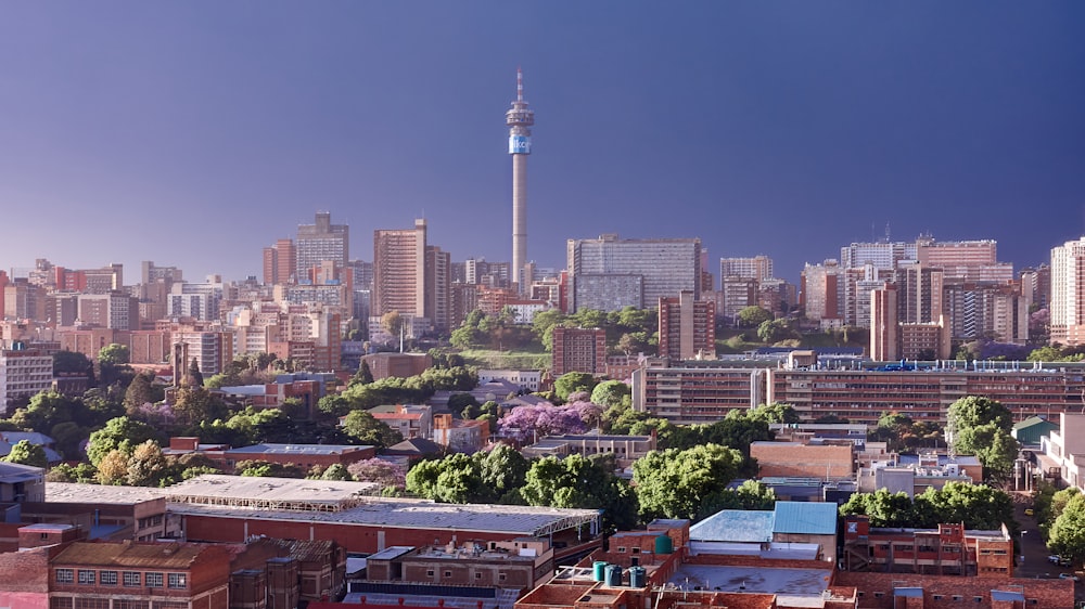 a view of a city with tall buildings