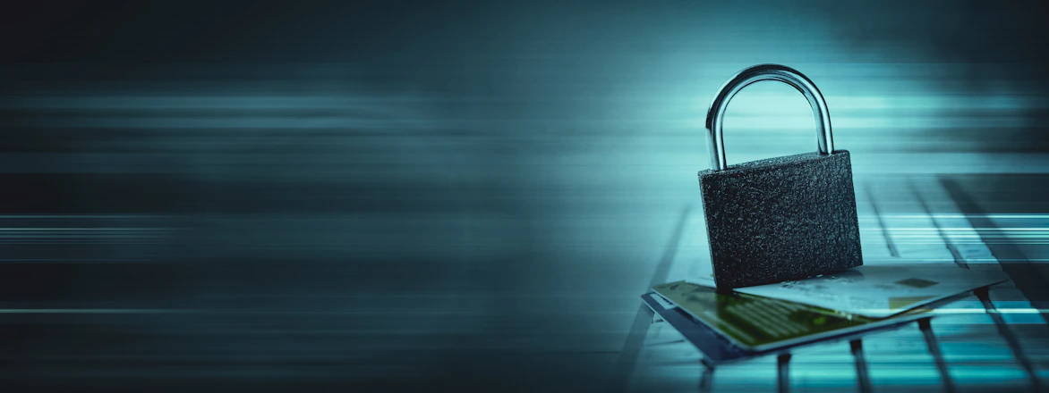 Illustration of a secure digital lock surrounded by data icons representing privacy protection.