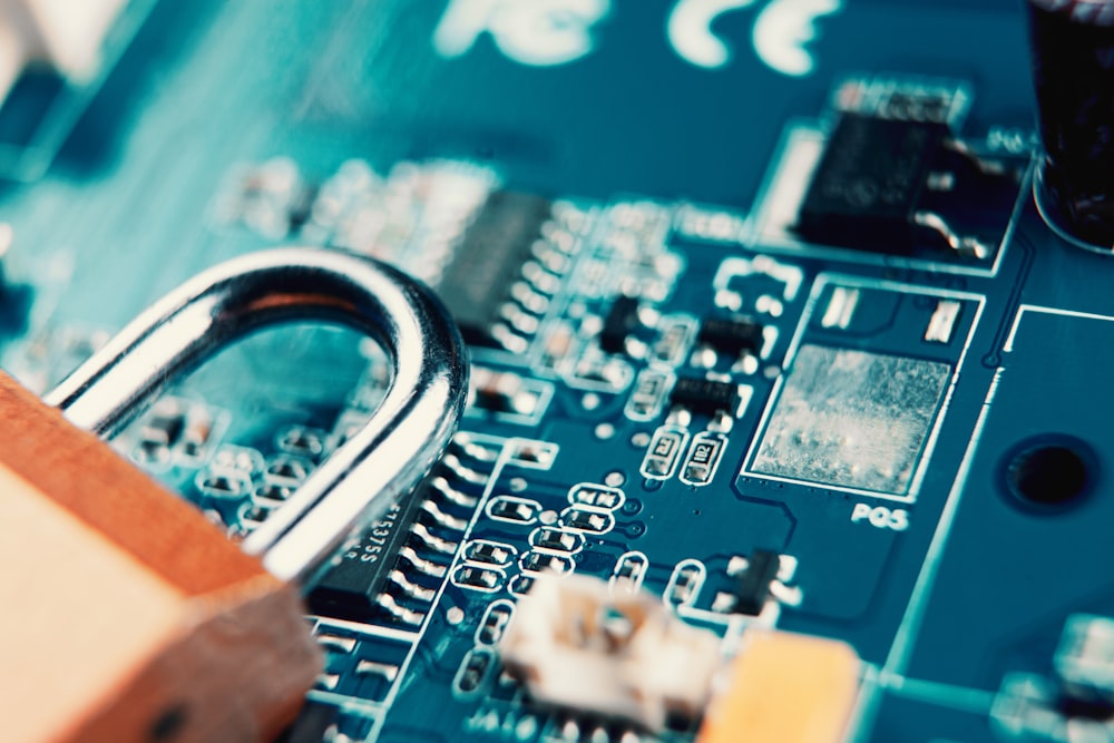 a padlock on top of a circuit board