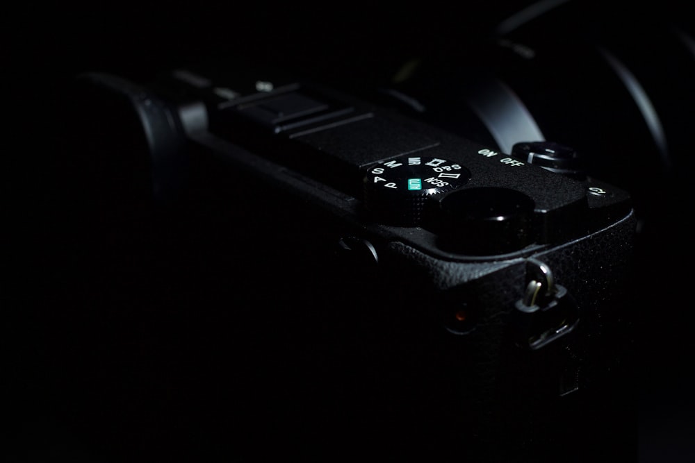 a close up of a camera in the dark