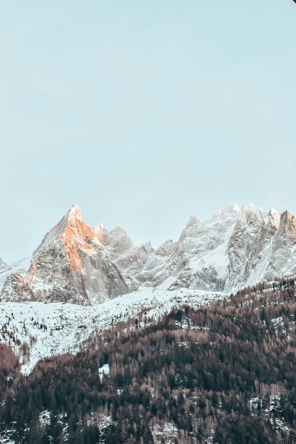 a view of a snowy mountain range from a distance