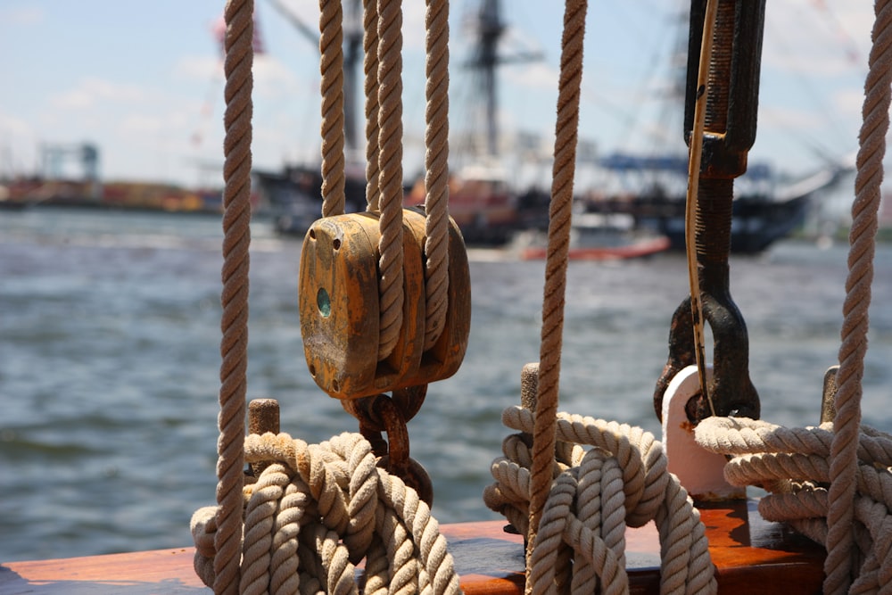 a close up of ropes and ropes on a boat