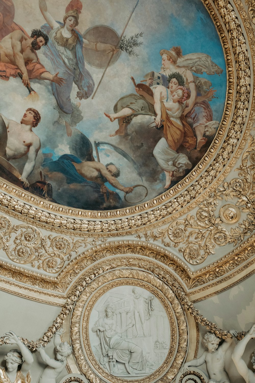 a painting on the ceiling of a building