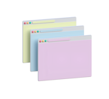 a set of three pastel colored file folders
