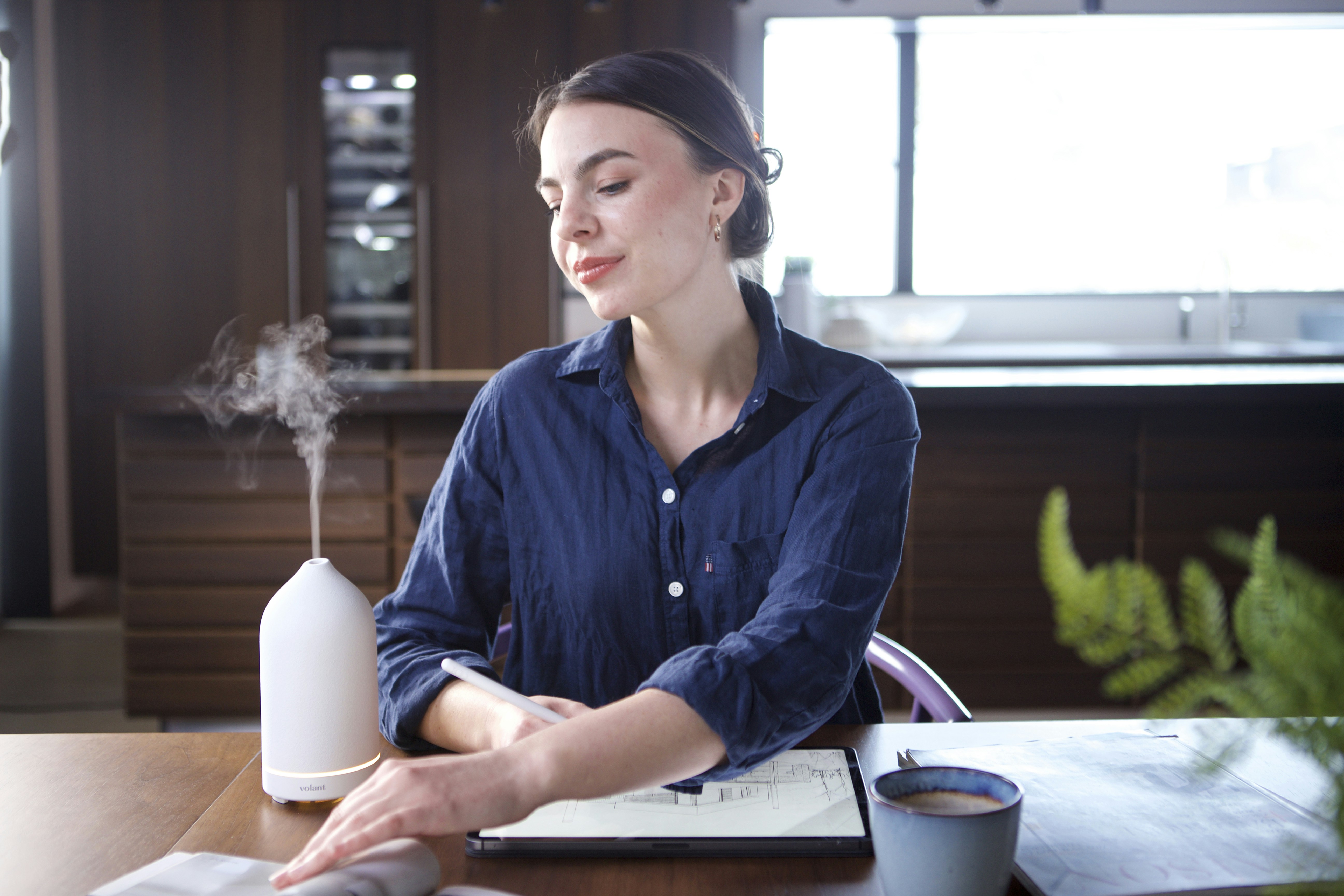<li>4 Simple Ways to Improve Your Posture While Working From Home</li> – a woman sitting at a table in front of a book