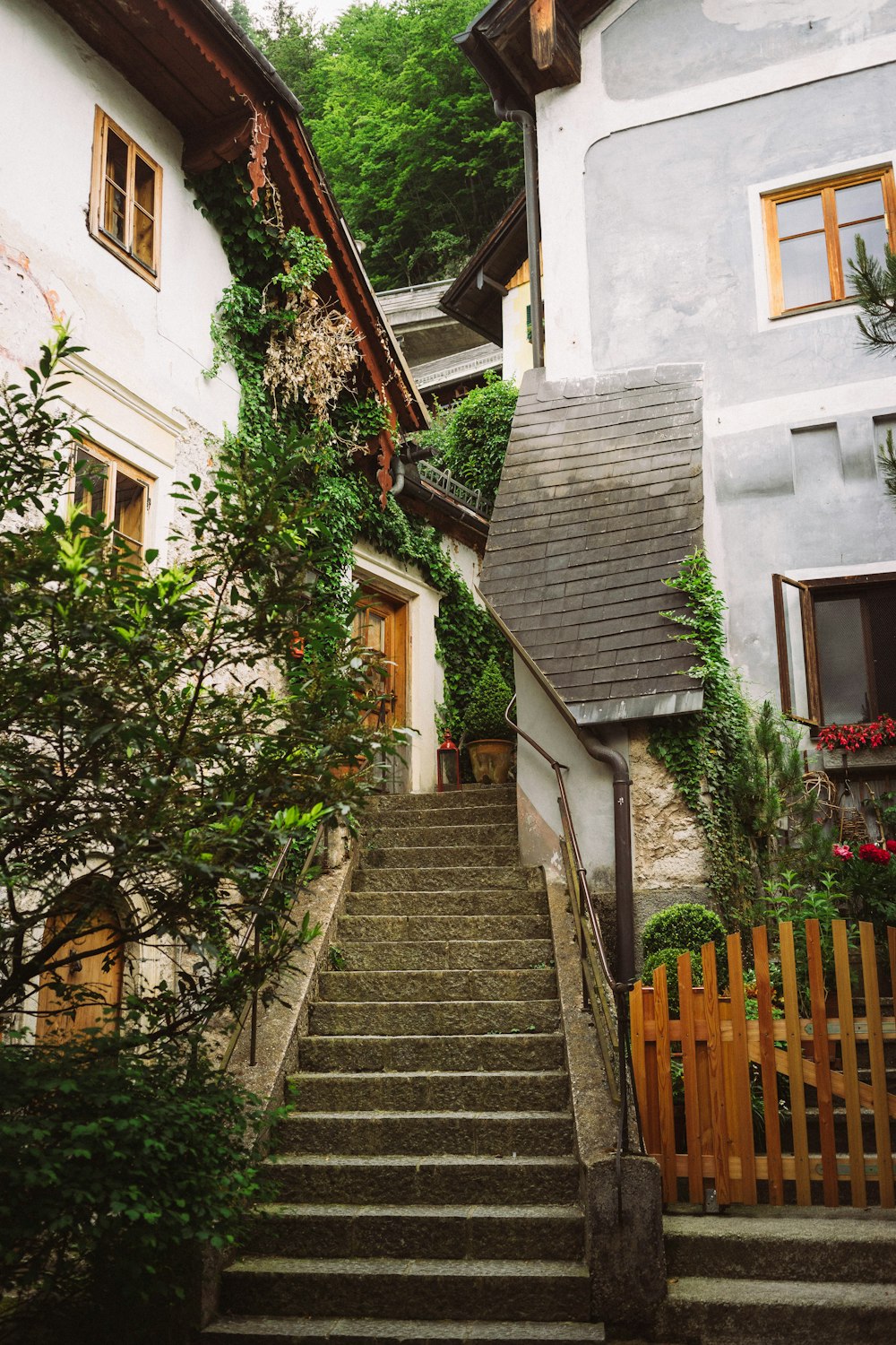 a set of stairs leading up to a house