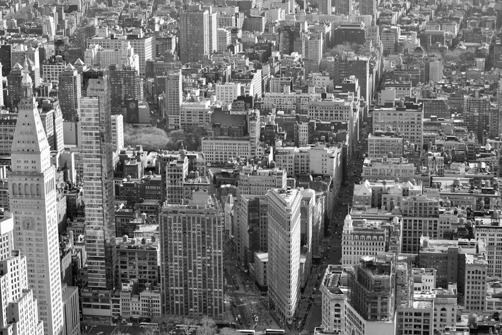 a black and white photo of a large city