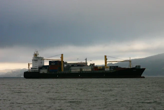 a large cargo ship in the middle of the ocean