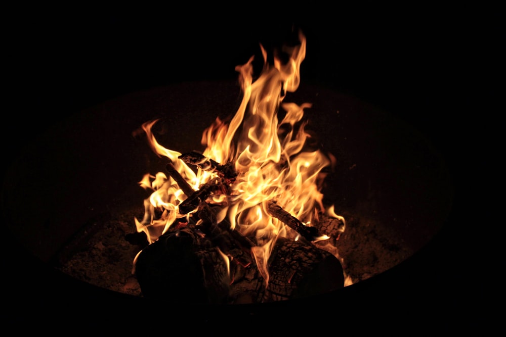 a close up of a fire in a fire pit
