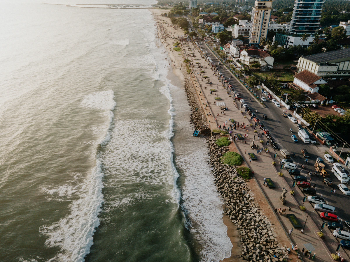 Aerial view of Kozhikode beach and city along Kerala's Malabar coast