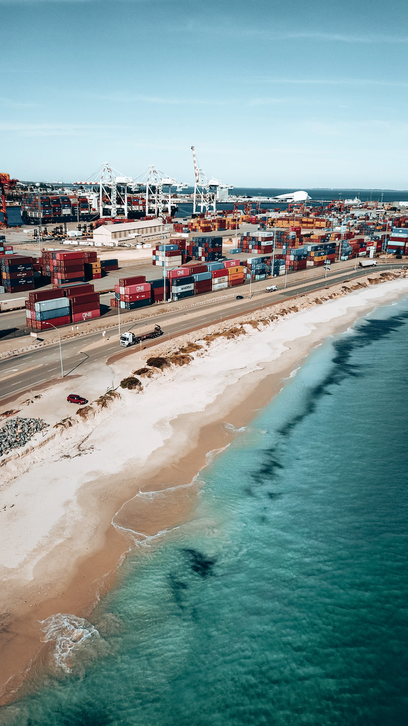 Aerial view of the Fremantle coastline and port